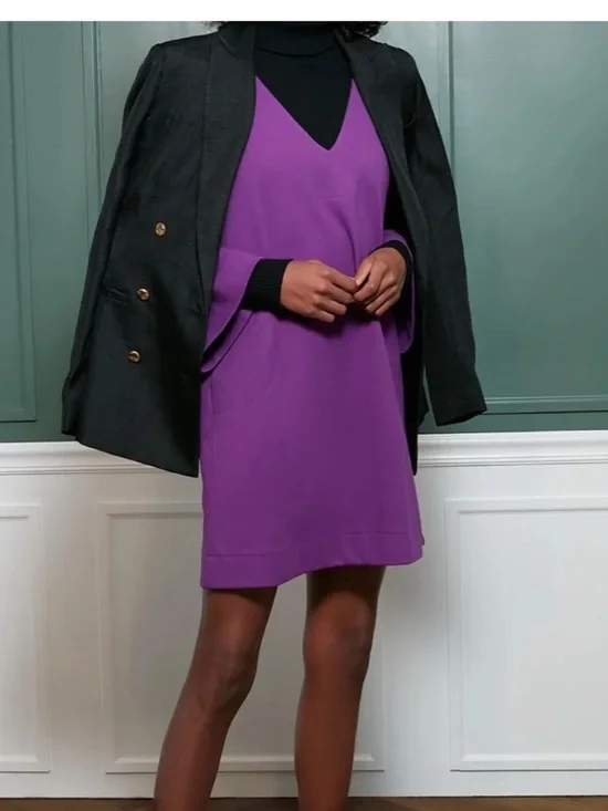 Tuckernuck Pomander Place Audrey Purple V Neck Mini Dress sz Small - Picture 4 of 11